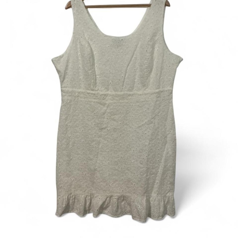AQUA Eyelet Mini Dress Women's 2X White‎ Ruffle Hem Scoop Neck Sleeveless
